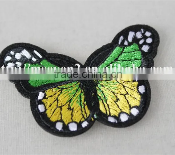 Nice Design Green Butterfly Embroidery Self Adhesive Leather Patches for Clothing photo-4