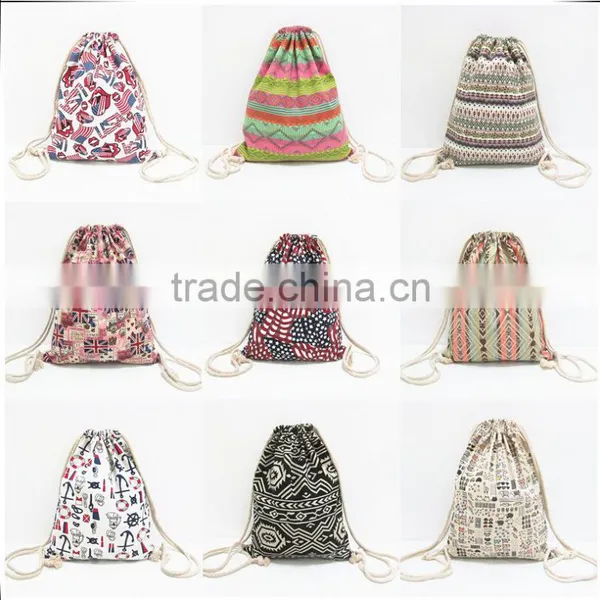 Logo Printingable Wholesale Canvas Fabric Drawstring Tote Cinch Sack Promotional Backpack Bag photo-2