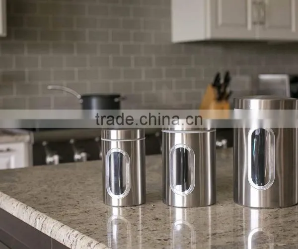 3pcs Round Stainless Steel Tea Coffee Sugar Canisters With Transparent Window photo-6