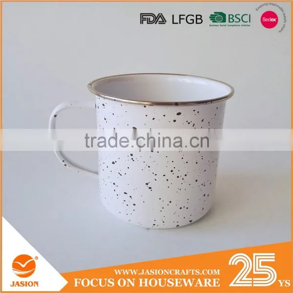 500ml Carbon Steel With Black Dots Coated White Enamel Cup Marble Metal Coffee Mug photo-3