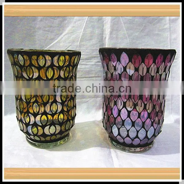 Home Decor Colored Mosaic Style Hurricane Glass Candle Holder photo-2