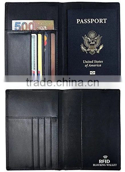 Different Size Color RFID Blocking Genuine Leather Passport Holder Wallet