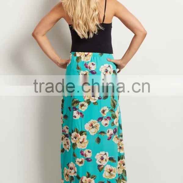 Digital Printed Polyester Chiffon Fabric Long Skirts,100% Polyester Floral Chiffon Maternity Maxi Skirt photo-4