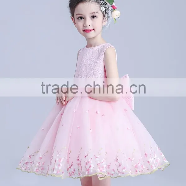 Sleeveless Flowers Girl Wedding Elegant Satin O-neck Kids Dress Waist Bow Flower Dresses photo-4