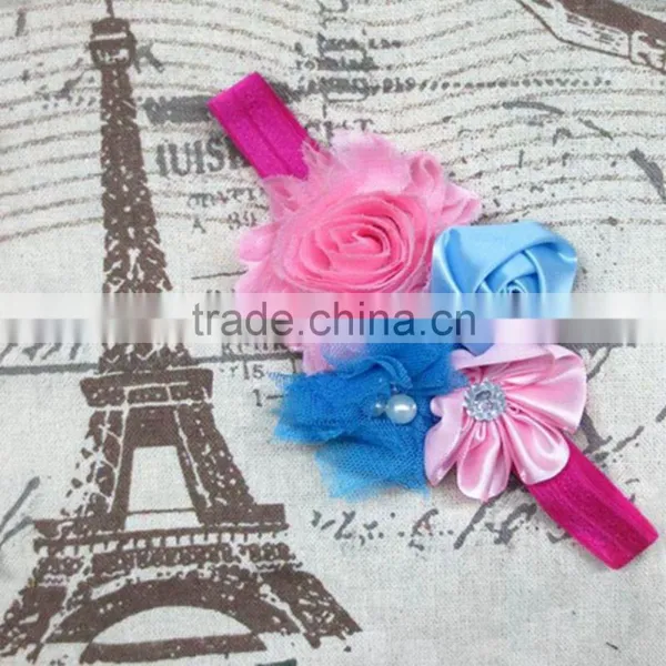 Boutique Shabby Little Girls Flower Head Bands Handmade, Newborn Elastic Hairband Wholesale photo-3