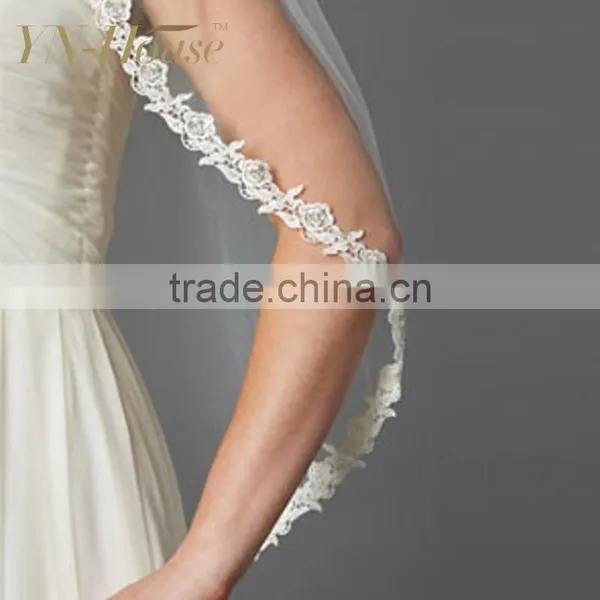 Beautiful Single Layer Fingertip Bridal Veil photo-4