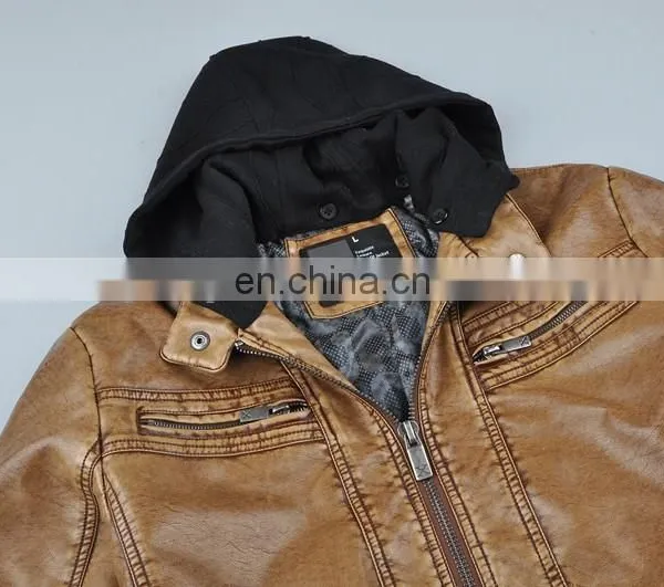 2015 Last Fashion Handsome Warm Mens Hooded Leather Jacket photo-4