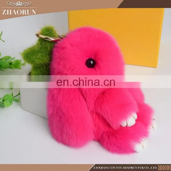 Factory Price Colorful Real Rex Rabbit Fur Pom Pom Keychain photo-5