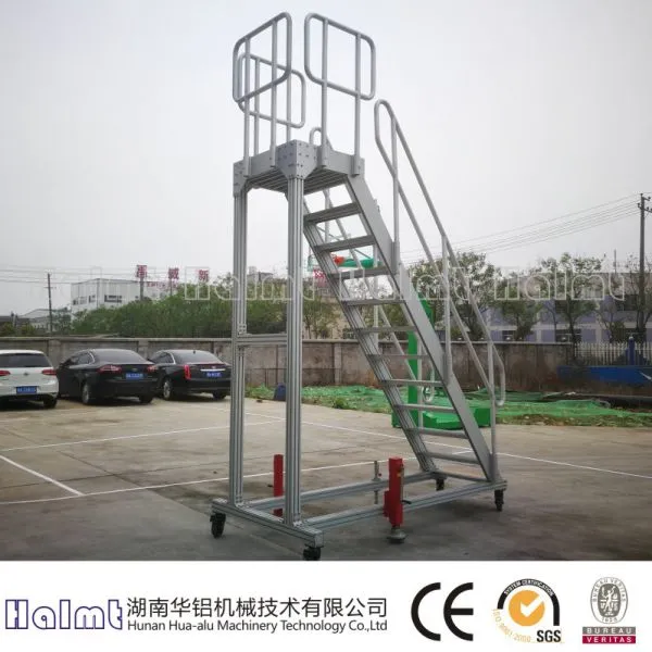 China Industrial Aluminum Warehouse Ladder With Wheels photo-3