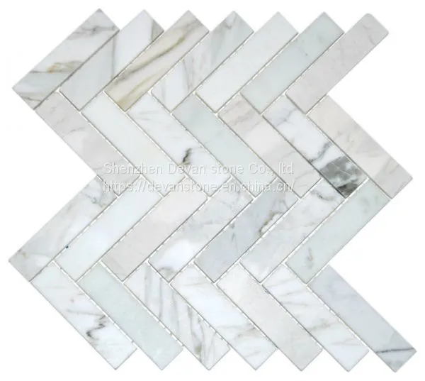 Calacatta Gold Herringbone Backsplash Mosaic photo-2