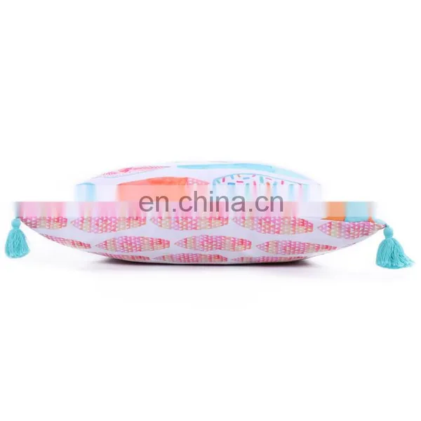 Colourful Lively Spun Polyester Green Plants Pattern Printed Sofa Cushion Covers With Tassels photo-6