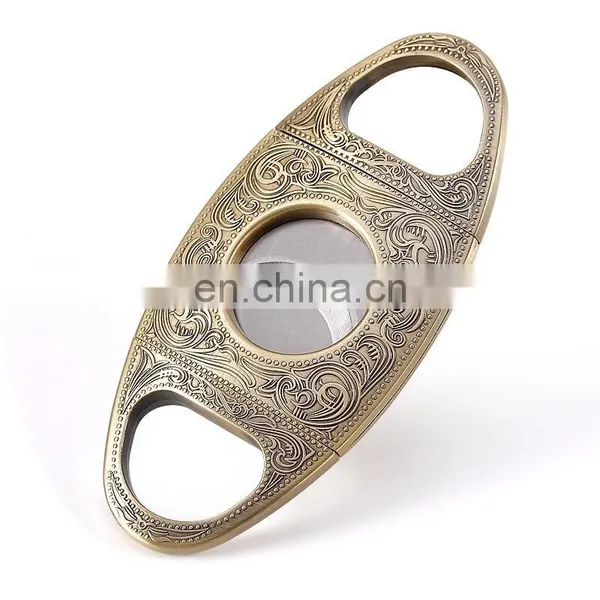 Luxury Portable Gold Classic Carving Pattern Metal Cigar Cutter photo-2