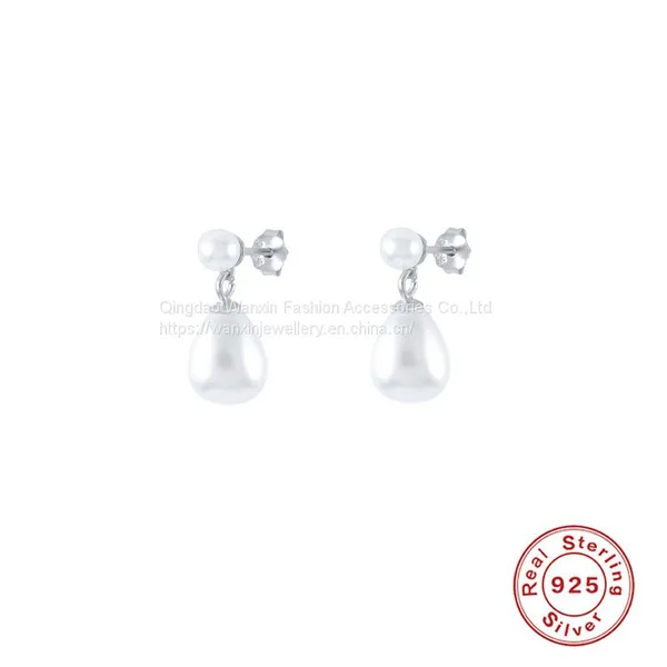S925 Sterling Silver Flower Pearl Earrings Studs With Diamond photo-2