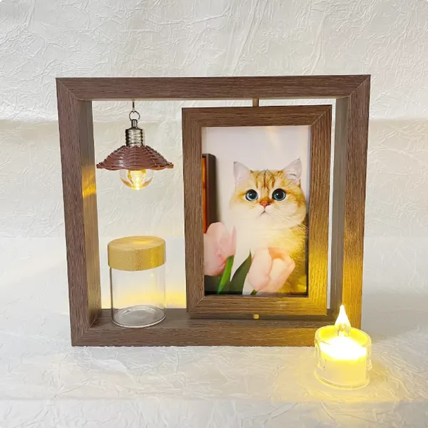 Rotatable Solid Wood Photo Frame Postcard Photo Frame Pet Memorial Photo Frame Suitable for Desktop Decoration