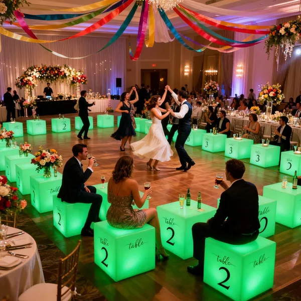 Cordless Rechargeable Glow Cube Chair With Music Sync Mode， Lightweight Stackable PE Plastic LED Stool for Wedding Party Hotel Bar， 16 RGB Colors