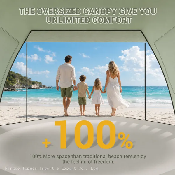 Beach Tent Sun Shelter With Canopy, 4-5 Person Pop Up Beach Tent, Easy Setup UPF 50+ UV Protection Double Silver Coating Beach Sun Shade Shelter photo-3