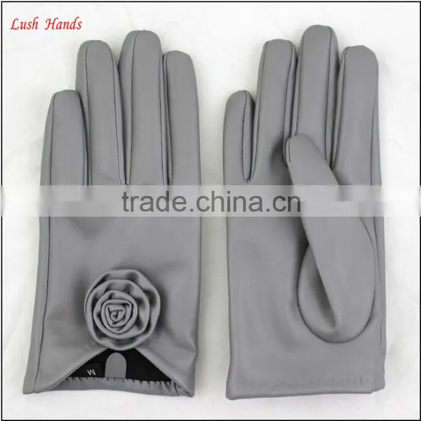 Ladies Wholesale Cheap PU Leather Hand Gloves Grey With Roses photo-2