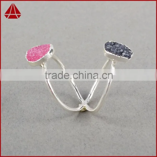 Druzy Wrapped Authintic Stone Full Finger Ring in Sterling Silver Gems Ring photo-6