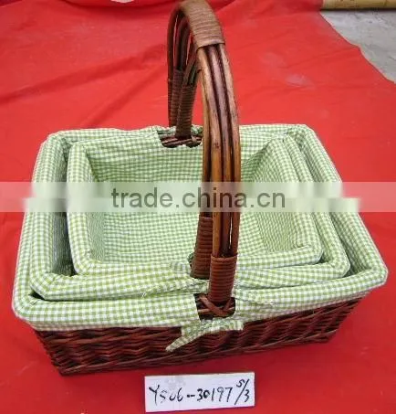 Brown Rectangular Willow Basket With Handle&lining