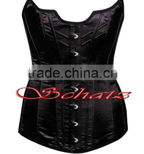 100% Polyester Satin Black Women's Full Steel Boned Corset