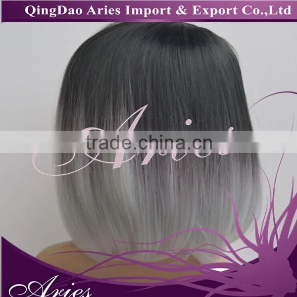 Short Black Mixed Grey Lace Front Synthetic Hair Wig photo-2