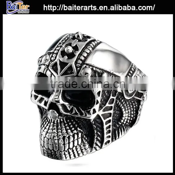 Wholesale Vintage Titanium Blue Stone Skull Ring photo-4