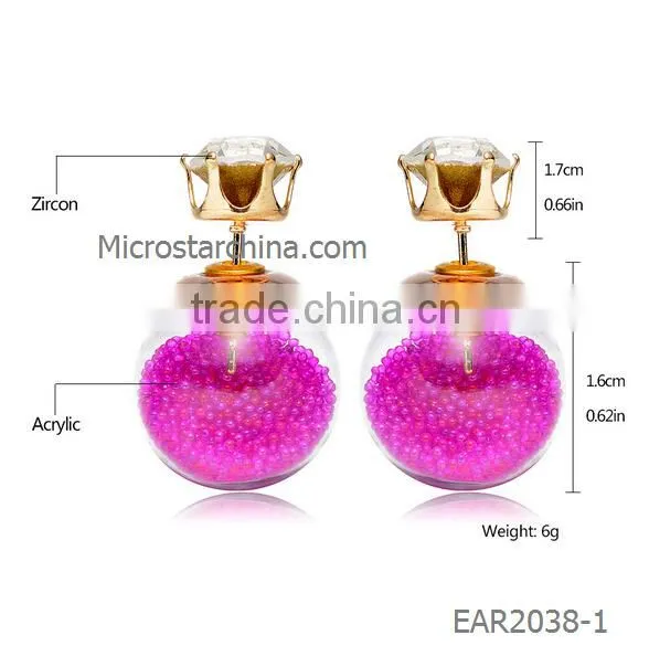 IN STOCK Korean Style Popular Double Glass Ball Stud Candy Color Pearl Earrings photo-2