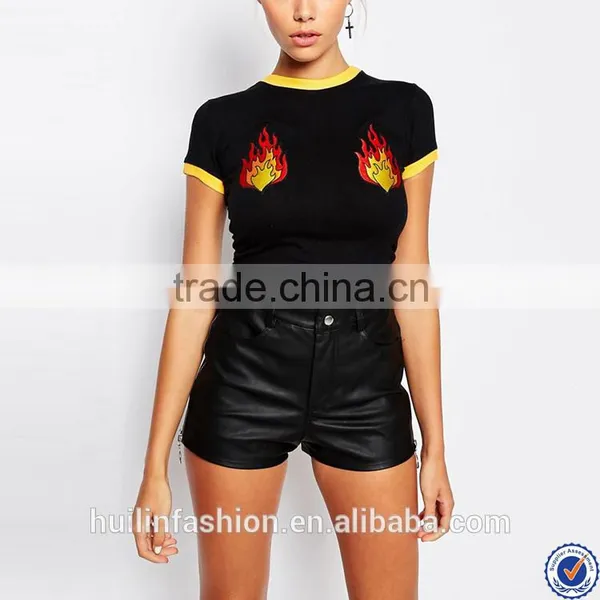 China Supplier Custom Made Women Tshirt Crew Neck Short Sleeve t Shirt With Flame Printing Quality Choice
