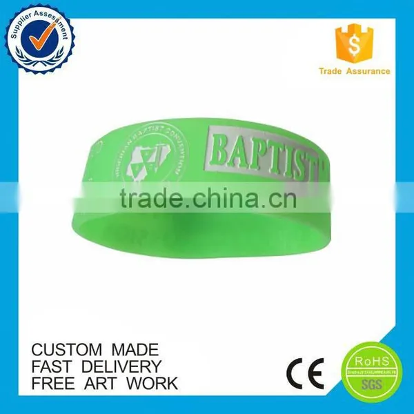 High Quality Cheap 1 Inch Embossed Green Fill White Color Silicone Rubber Wristband photo-5