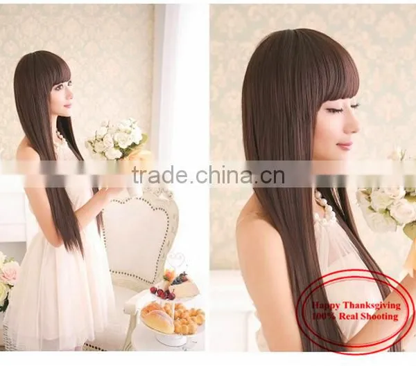 Neat Bang Shave Hair High Temperature Silk Fluffy Long Straight Wig Set Of Spot Female Wig photo-6