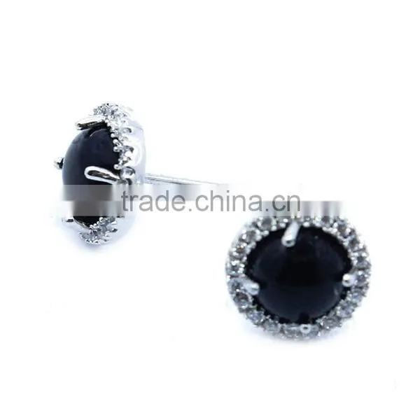 Stunning 925 Sterling Silver Prong Setting Silver Jewellery Black Stone Earrings photo-2