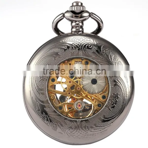 Antique Transparent Skeleton Necklace Mechanical Pocket Watch photo-2
