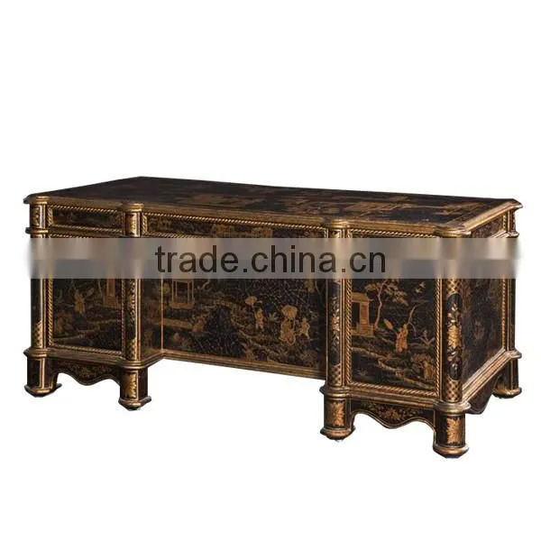 Retro Home Office Furniture, Exquisite Hand Painting Executive Desk With Chair, Classical Wood Carved Writing Table/Showcase photo-4