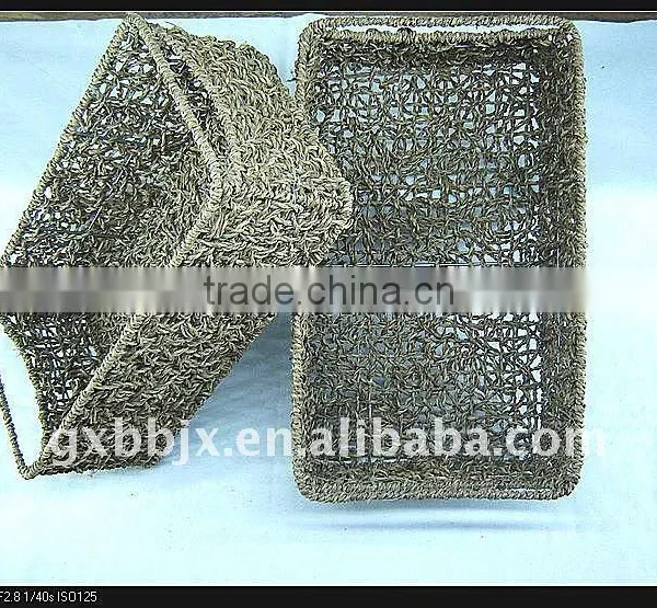 Rectangle Seagrass Weaving Iron Frame Storage Handle Basket