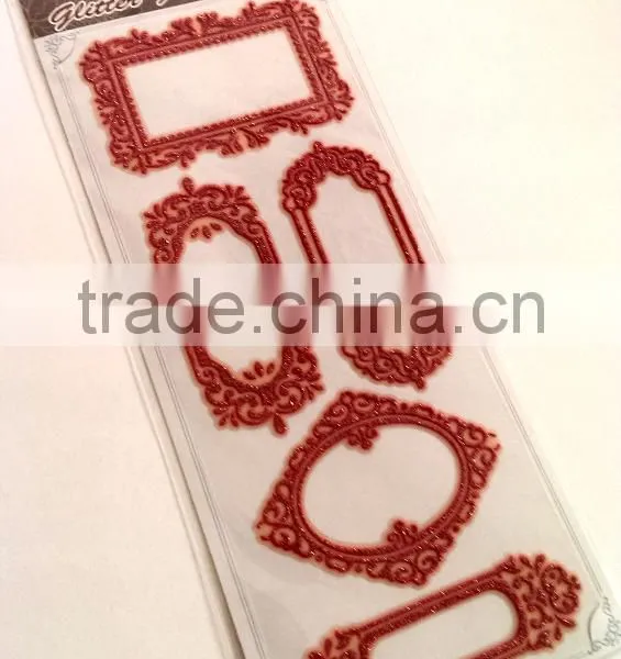 Red Colorway, Classic Glitter Lace Foam Sticker, Elegant Decorative Shinny Glitter Sticker photo-3