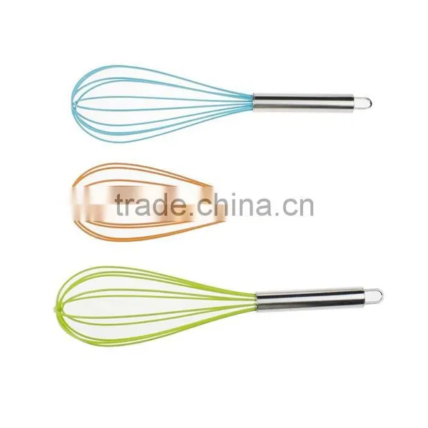 10.5" Stainless Steel Handle Silicone Mute Whisk Egg Beater photo-5