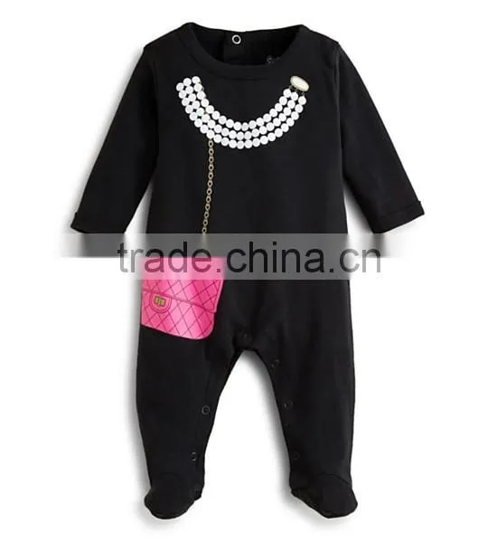 Newborn Baby Clothes Pearl Necklace And Purse Graphic Baby Bodysuit Baby Girls Romper Kids Clothing 2016 HSD5621 photo-2