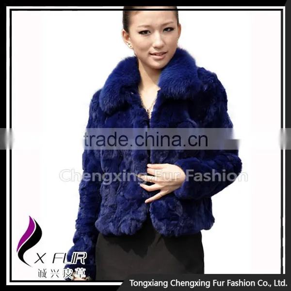 CX-G-A-70 High Quality Rex Rabbit Fur With Fox Fur Collar Women Coat/ Winter Jacket photo-3