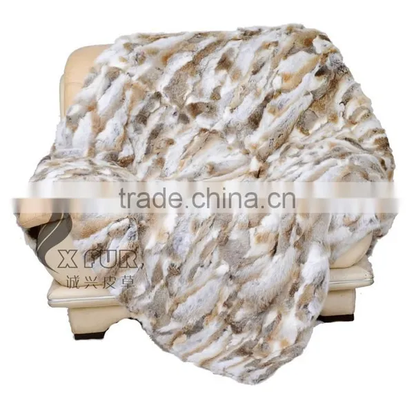 CX-D-11F Blue Patchwork Winter Genuine Rabbit Fur Fashion Rugs Throw photo-4