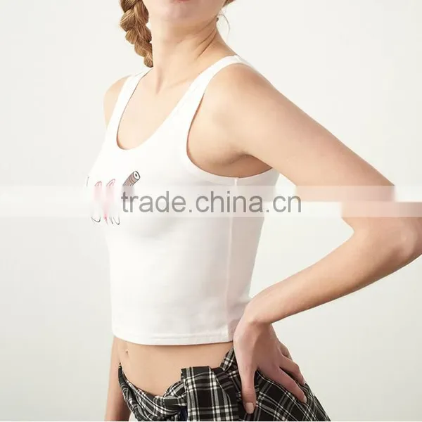 Cheap Cotton Plain White Fashion Printing Women Workout Tank Tops Custom photo-3