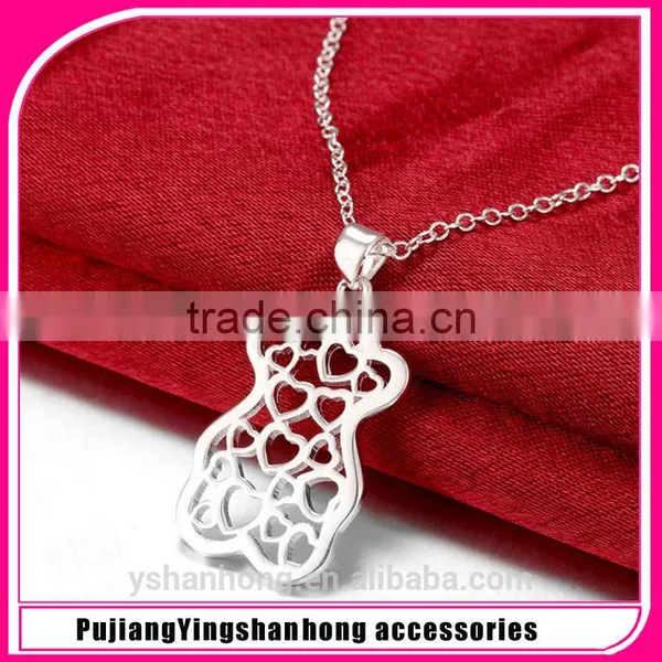 Fashion 925 Silver Bear Pendant Sautoir Wholesale Creative Hollow Out