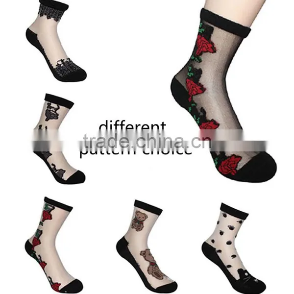 Hot Sales Colorful Ultrathin Transparent Beautiful Socks Calcetines Pink Elastic Sock for Womens Crystal Lace Short Women Sock photo-5