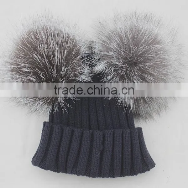 Myfur Female Warm Genuine Fur Bobble Beanie Real Fur Pom Pom Fox Knitted Beanie Hat Warm Winter Cap photo-5