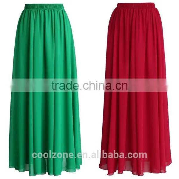 Women Wholesale Elastic Wasitband Long Skirt Fashion Chiffon Maxi Skirt 2016 photo-2