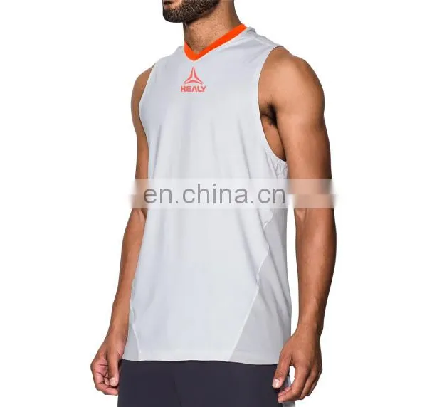 OEM Quick Dry Polyester Custom Embroidery or Sublimation Logo White Basketball Gym Tank Top Men photo-3
