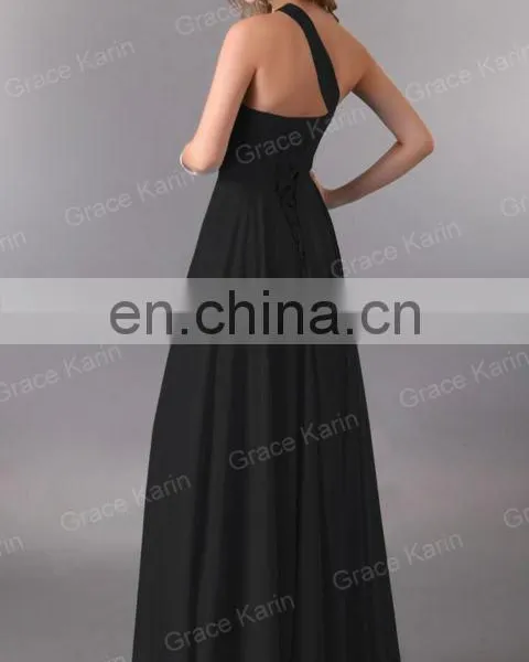 2015 New Arrivals Embroidery Beaded Elegant Black One Shoulder Designer Evening Dresses CL3120-1 photo-4
