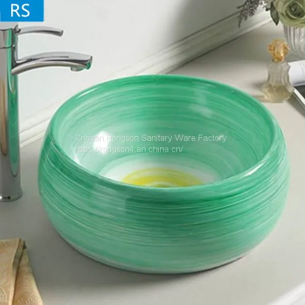 ​creramic Green Color New Design Rectangle Single Hole Art Wash Hand Basin Sink With A Quality photo-2