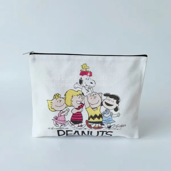 Lovely Cartoon Printed Cotton Canvas Zippered Bags photo-3