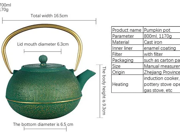 Personalized Golden Green Teaware Chinese Enamel Tea Sets Japanese Tetsubin Tea Kettle Cast Iron Teapot photo-3