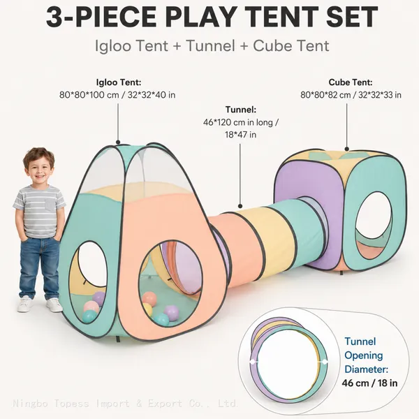 3pc Pop Up Children Play Tent : 1 Crawl Tunnel + 2 Tents : Kids Tents for Boys, Girls, Large Children Playhouse Ball Pit + Storage Case… photo-3